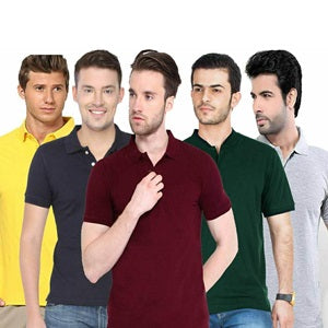 Poly Cotton Solid Half Sleeves Mens Polo T-shirt (Pack of 5)