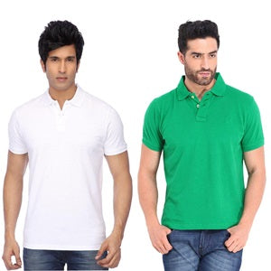 Cotton Blend Solid Half Sleeves Mens Polo Neck T-Shirt (Pack of 2)