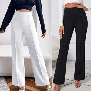 Women's Nontransparent Fabric Classic-Stylish Pant Pack of 2 (Black & White)