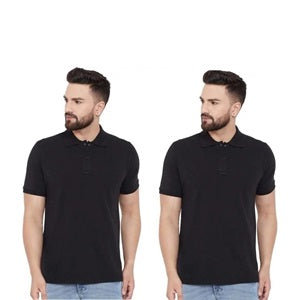 Cotton Blend Solid Half Sleeves Mens Polo Neck T-Shirt (Pack of 2)