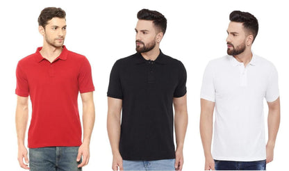 Cotton Matty Solid Half Sleeves Men's Polo T-Shirt Pack Of 3