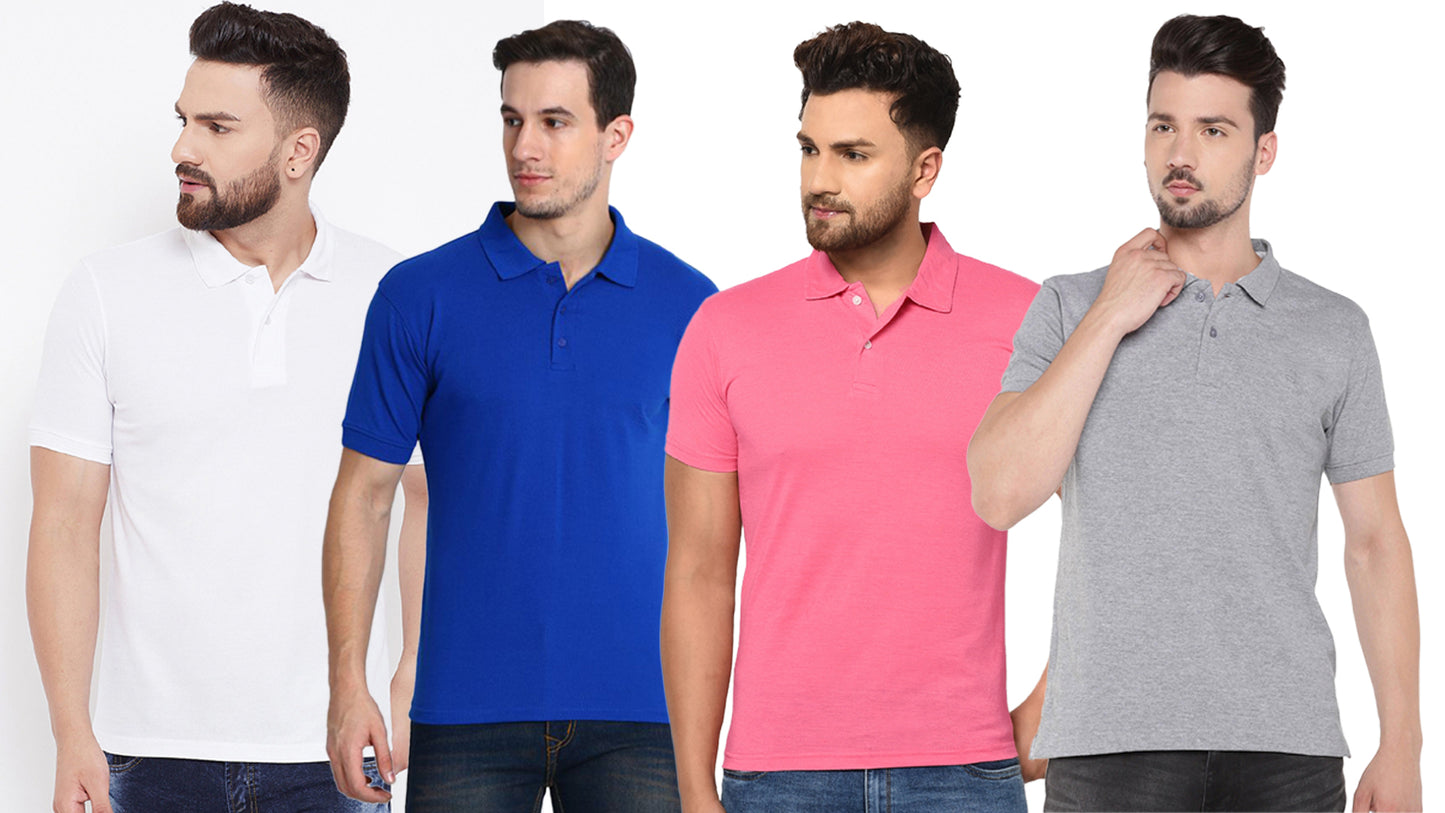 Cotton Blend Solid Half Sleeves Mens Polo T-Shirt (Pack of 4)