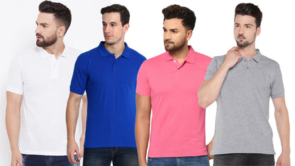 Cotton Blend Solid Half Sleeves Mens Polo T-Shirt (Pack of 4)