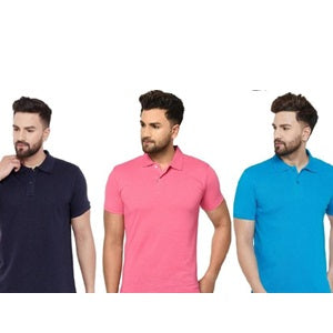 Cotton Matty Solid Half Sleeves Men's Polo T-Shirt Pack Of 3