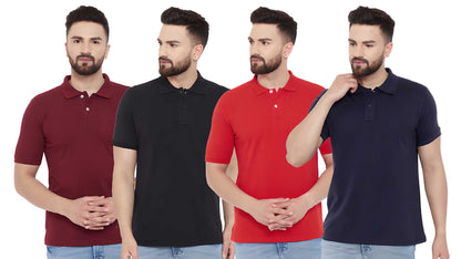 Cotton Blend Solid Half Sleeves Mens Polo T-Shirt (Pack of 4)
