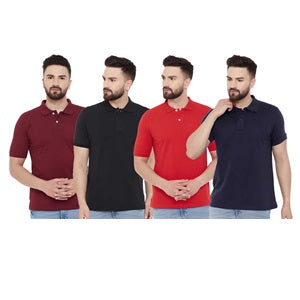 Cotton Blend Solid Half Sleeves Mens Polo Neck T-Shirt (Pack of 4)